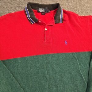 Vintage Polo Ralph Lauren Shirt Men's XL Red Green L/S Polo Rugby 90s USA Preppy